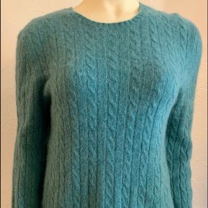 LAUREN Ralph Lauren Soft Teal Cable Knit Cashmere Crewneck Preppy Sweater sz L